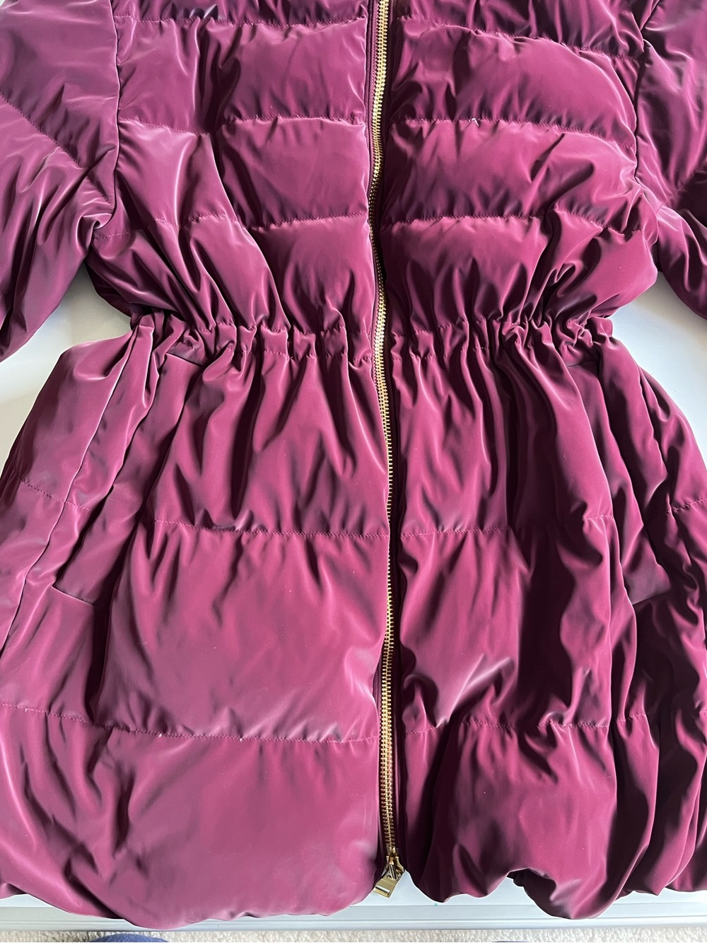 Athleta x Alicia Keys Quilted Burgundy Puffer Jacket with Gold Zippers - Picture 3 of 10